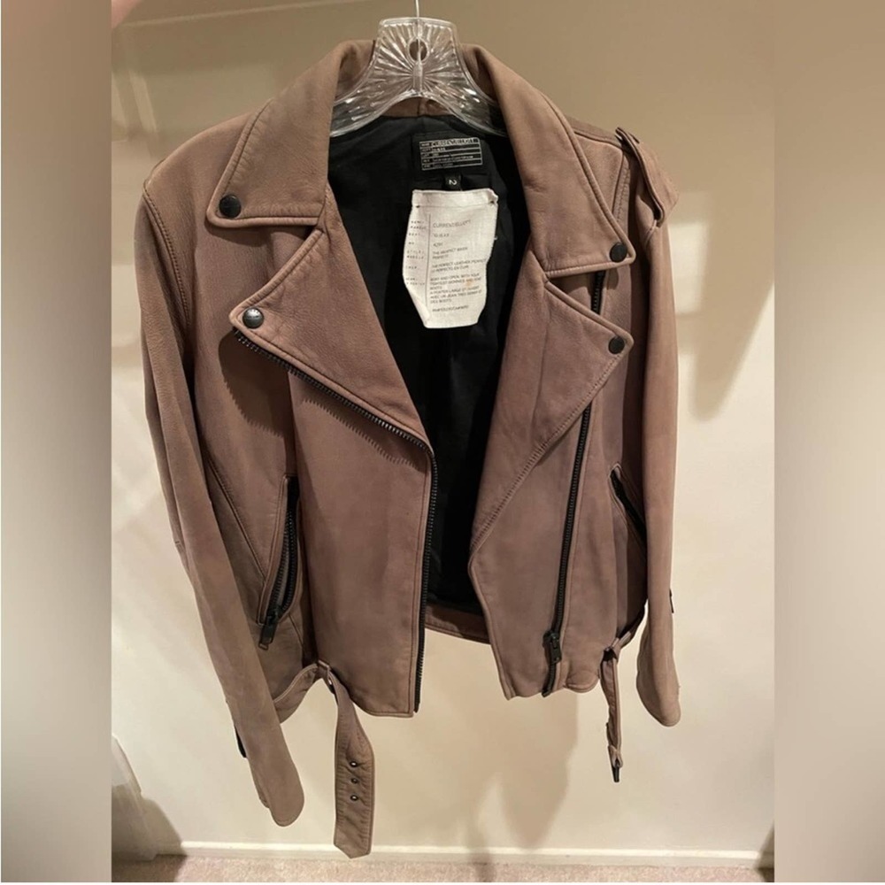 Current Elliot The Prospect Leather Biker Jacket in Castle - Picture 9 of 12